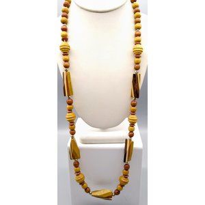 Vintage Beaded Strand Necklace with Fun and Funky Layered Wood Beads, Boho Chic